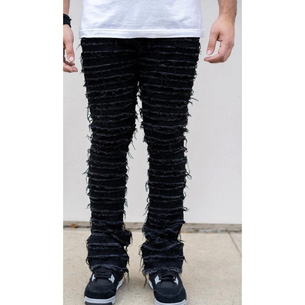 Reelistik-CALABRIA STACKED DISTRESSED PREMIUM DENIM Jet-Black‎ 34/34 MSRP $150